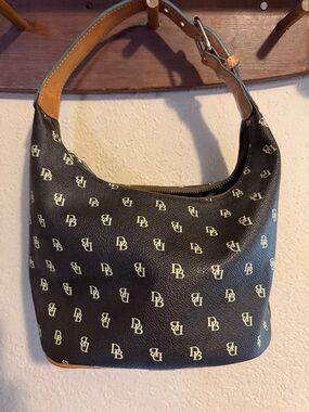 Dooney & Bourke Black Monogram Shoulder Bag with Tan Trim